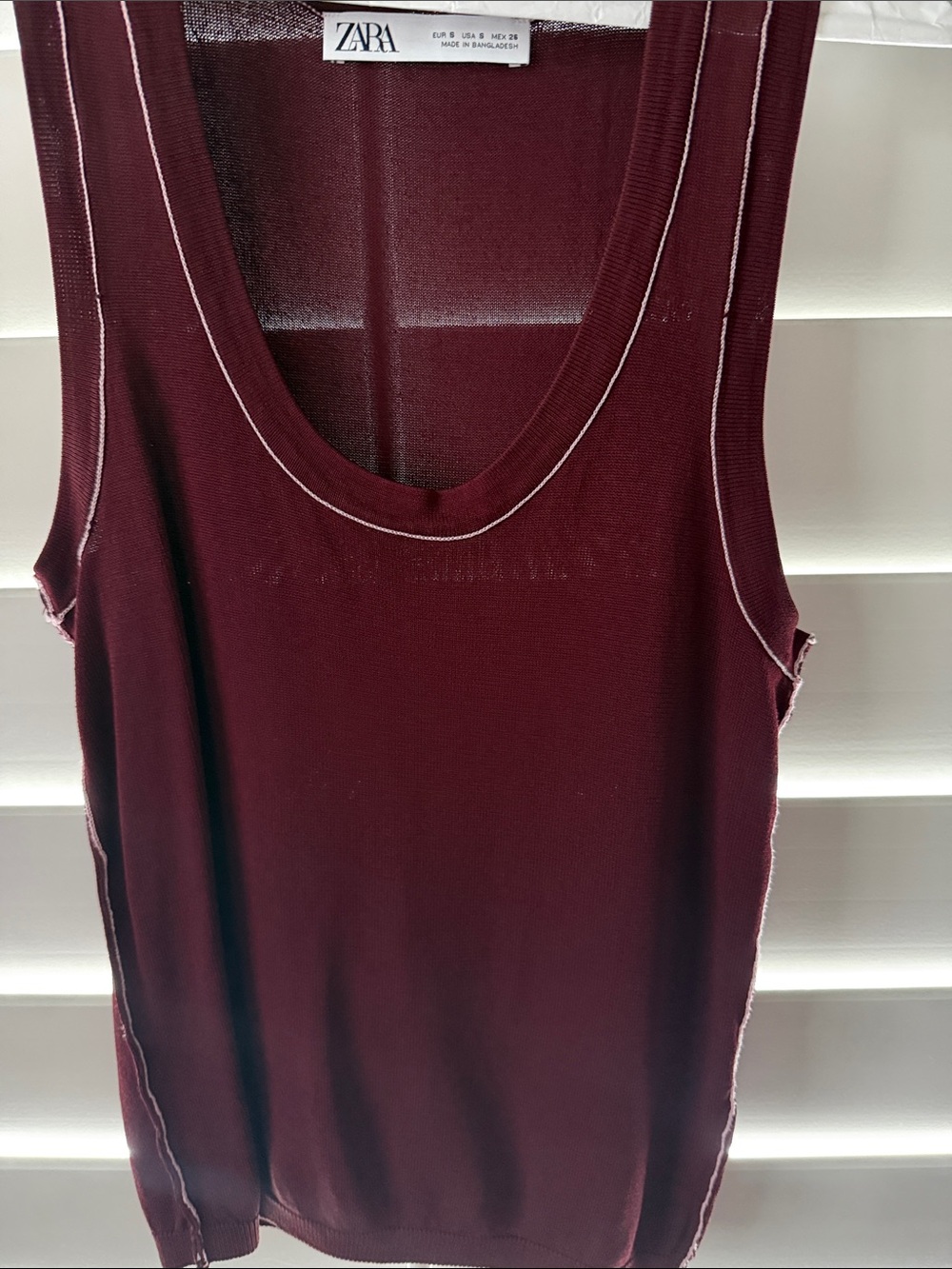 Zara Wine Red Ribbed Tank Top